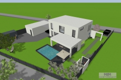 Außenansicht_Süden_mit geplantem Pool und Garage im Hintergrund