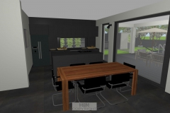 Wohnzimmer mit Blick zum Esszimmer und Küche