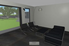 Wohnzimmer mit unseren Barcelona Chairs und Arco von Flos