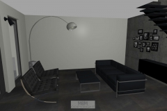 Wohnzimmer mit unseren Barcelona Chairs und Arco von Flos