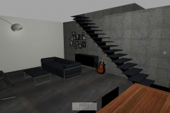 Wohnzimmer mit Treppe in das OG